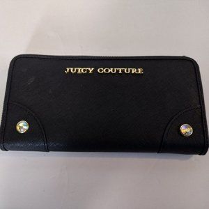 Juicy Couture Black Vegan Leather Wallet y2k Blue Lining